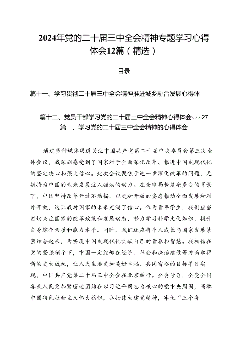 2024年党的二十三中全会精神专题学习心得体会12篇（精选）.docx_第1页