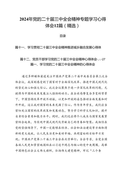 2024年党的二十三中全会精神专题学习心得体会12篇（精选）.docx