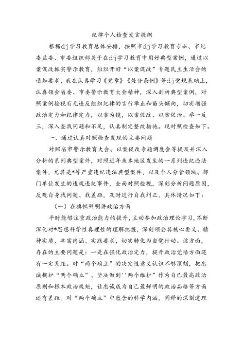 纪律个人检查发言提纲.docx