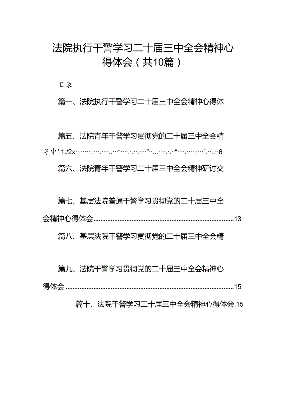 （10篇）法院执行干警学习二十三中全会精神心得体会范文.docx_第1页