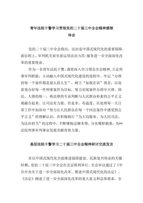 （12篇）青年法院干警学习贯彻党的二十三中全会精神感想体会（精选）.docx