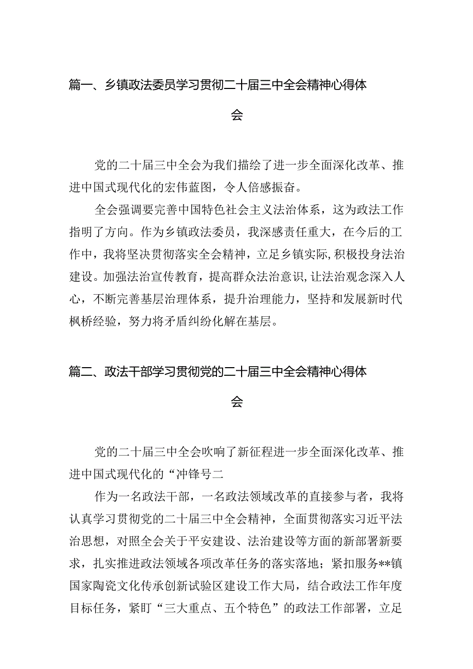 （15篇）乡镇政法委员学习贯彻二十三中全会精神心得体会（详细版）.docx_第2页