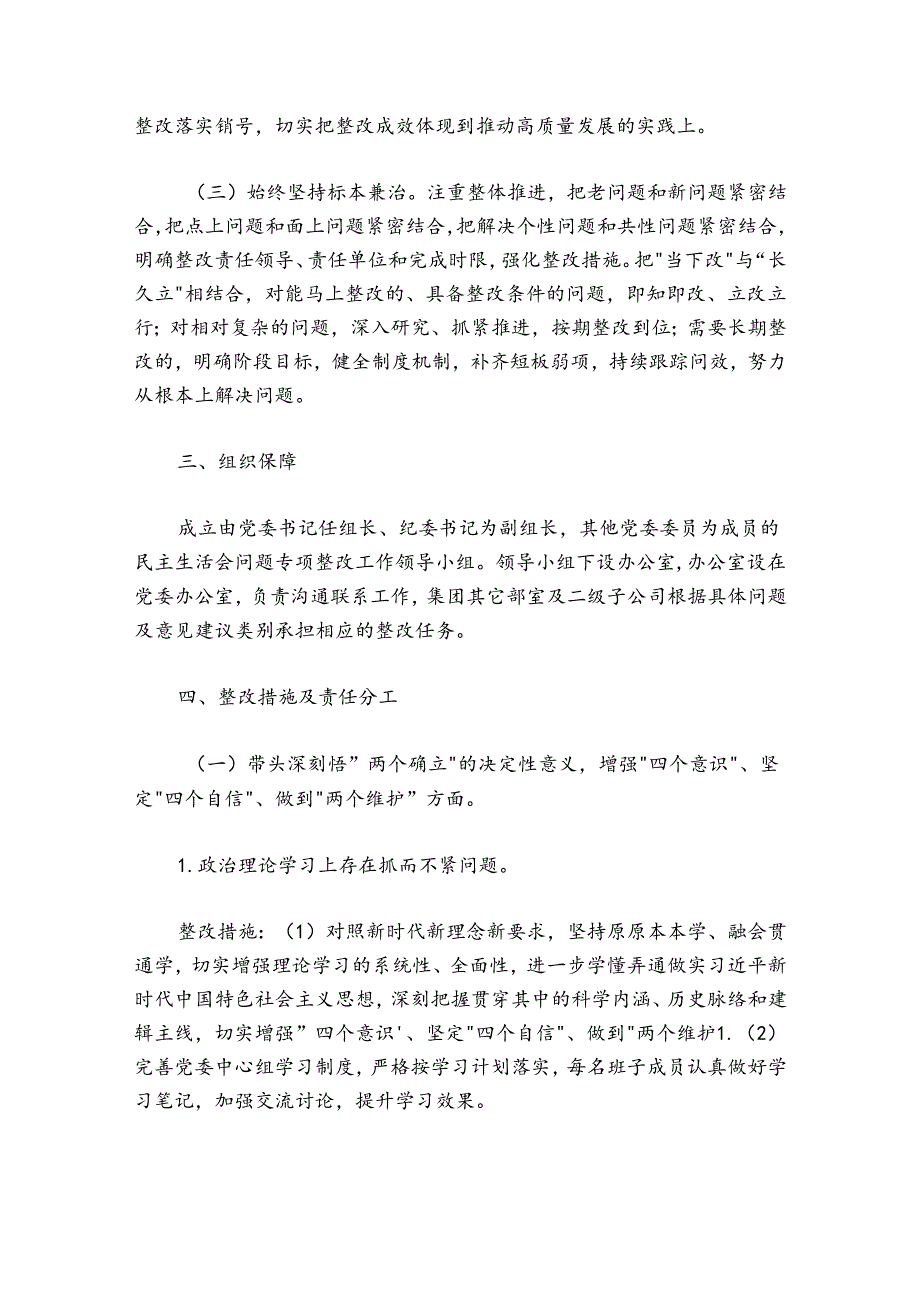 集团公司20242025党员领导干部民主生活会整改工作方案.docx_第2页