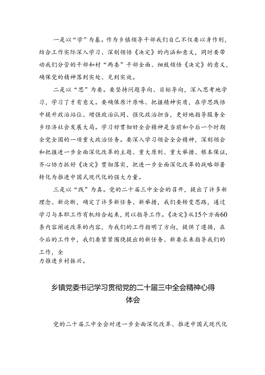 乡镇党委书记学习党的二十三中全会精神心得体会研讨发言8篇（详细版）.docx_第2页