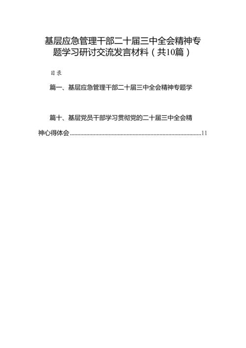 （10篇）基层应急管理干部二十三中全会精神专题学习研讨交流发言材料（精选）.docx