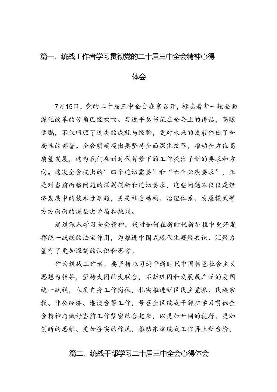（10篇）统战工作者学习贯彻党的二十三中全会精神心得体会范文.docx_第2页