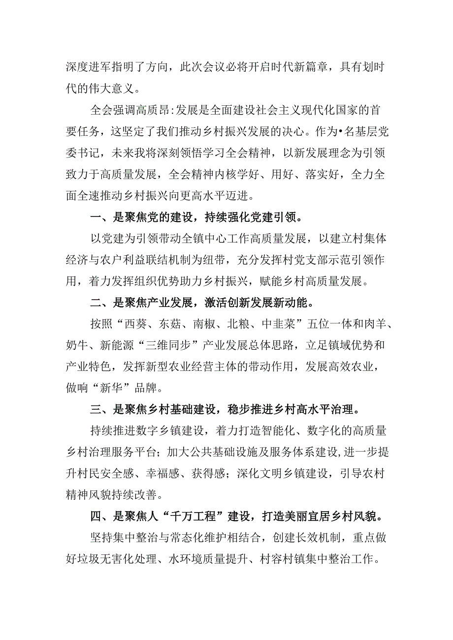 镇党委副书记学习贯彻党的二十三中全会精神心得体会8篇（最新版）.docx_第2页