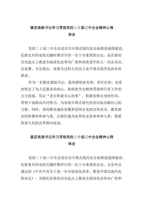 镇党委副书记学习贯彻党的二十三中全会精神心得体会8篇（最新版）.docx