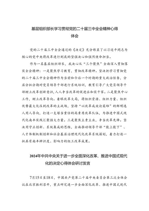 （9篇）基层组织部长学习贯彻党的二十三中全会精神心得体会专题资料.docx
