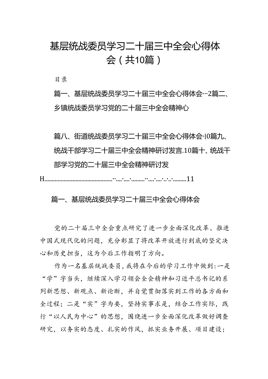 （10篇）基层统战委员学习二十三中全会心得体会（精选）.docx_第1页