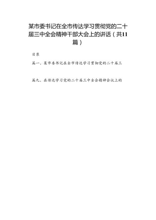 （11篇）某市委书记在全市传达学习贯彻党的二十三中全会精神干部大会上的讲话集合.docx