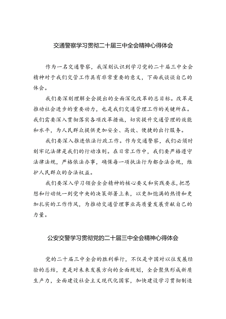 （9篇）交通警察学习贯彻二十三中全会精神心得体会范文.docx_第1页