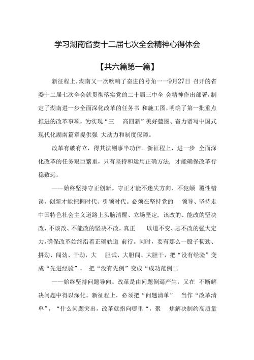 （6篇）学习湖南省委十二七次全会精神心得体会.docx
