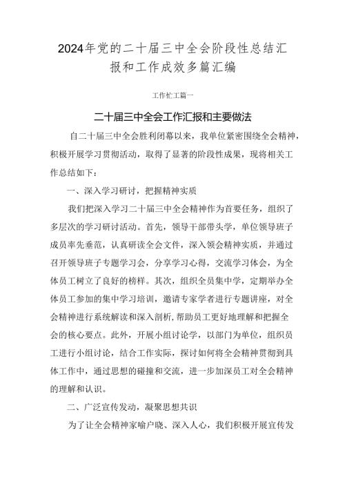 2024年党的二十三中全会阶段性总结汇报和工作成效多篇汇编.docx