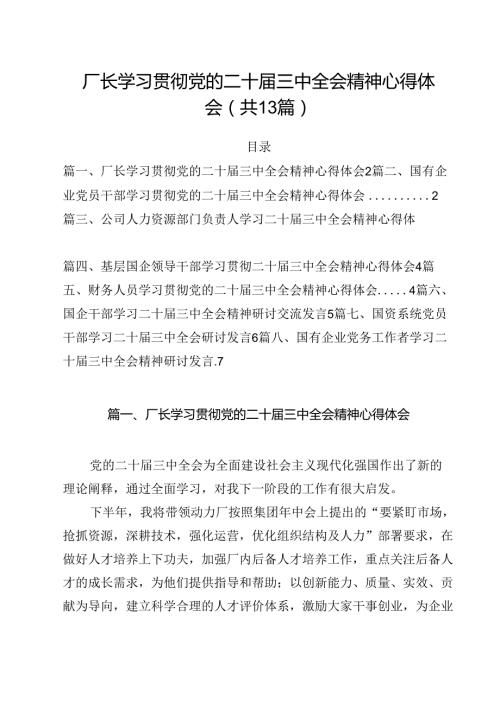 （13篇）厂长学习贯彻党的二十三中全会精神心得体会（详细版）.docx