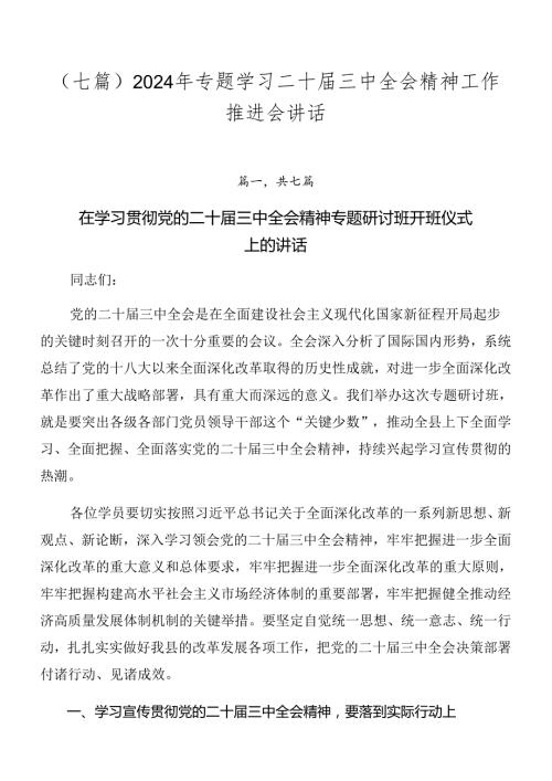 （七篇）2024年专题学习二十三中全会精神工作推进会讲话.docx
