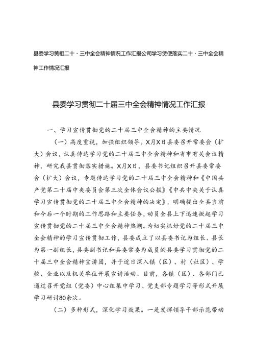 公司、县委学习贯彻二十三中全会精神情况工作汇报.docx