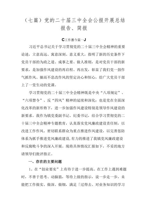 （七篇）党的二十三中全会公报开展总结报告、简报.docx