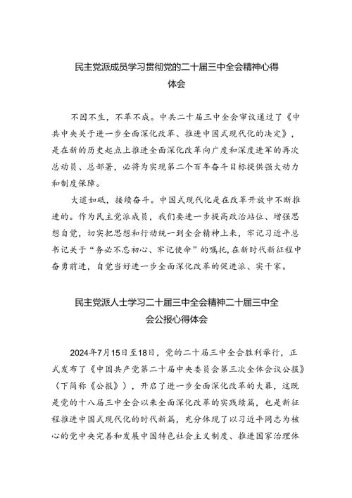 民主党派成员学习贯彻党的二十三中全会精神心得体会（共8篇）.docx