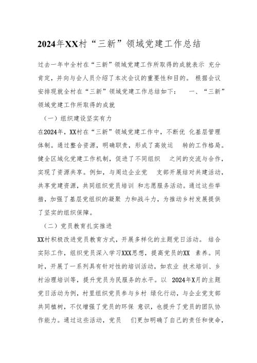 2024 年 XX 村“三新”领域党建工作总结.docx