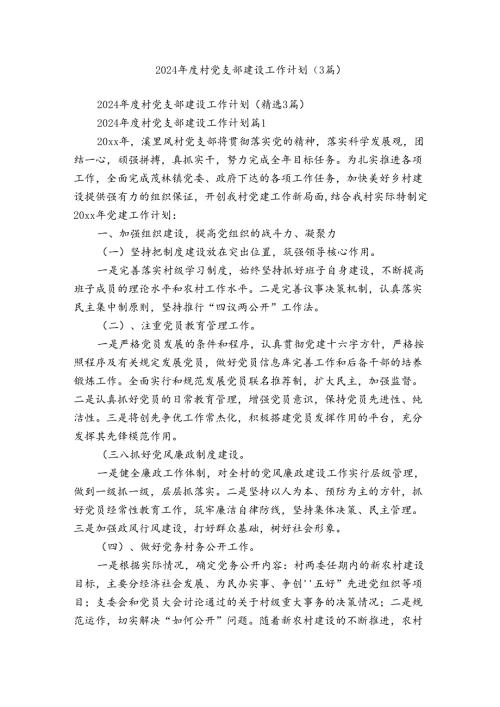 2024村党支部建设工作计划（3篇）.docx