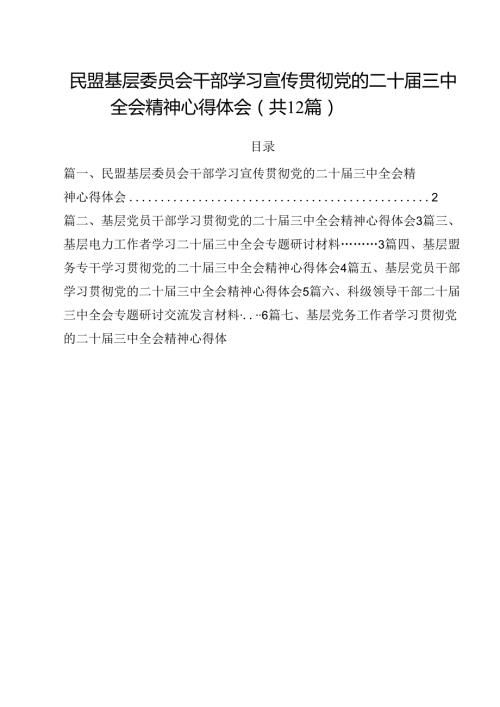 民盟基层委员会干部学习宣传贯彻党的二十三中全会精神心得体会（共12篇）.docx