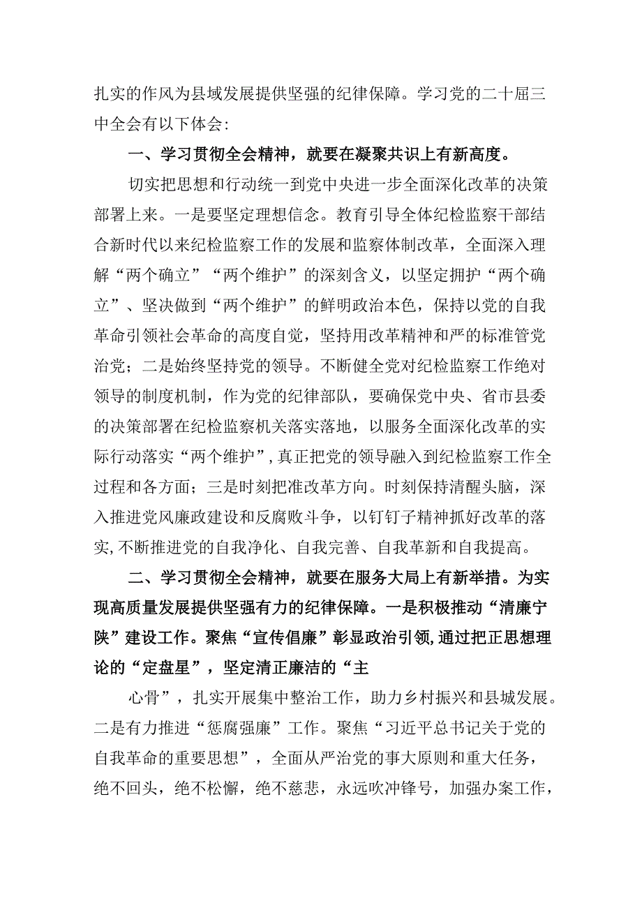 县纪委书记学习贯彻党的二十三中全会精神心得体会（共五篇）.docx_第3页