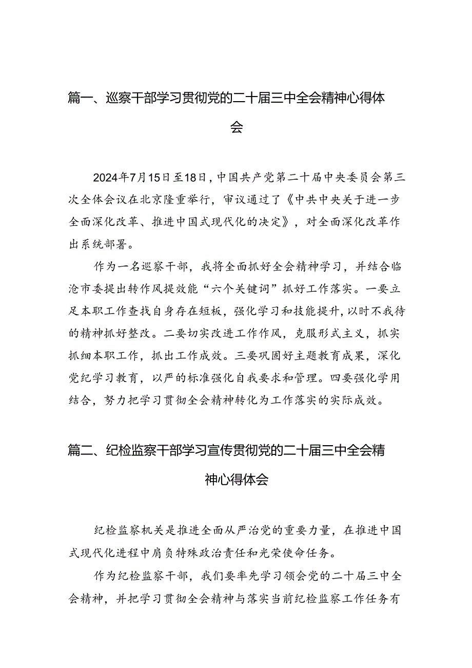（10篇）巡察干部学习贯彻党的二十三中全会精神心得体会（精编版）.docx_第2页