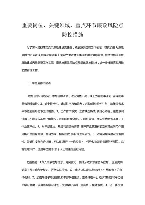 重要岗位、关键领域、重点环节廉政风险点防控措施.docx
