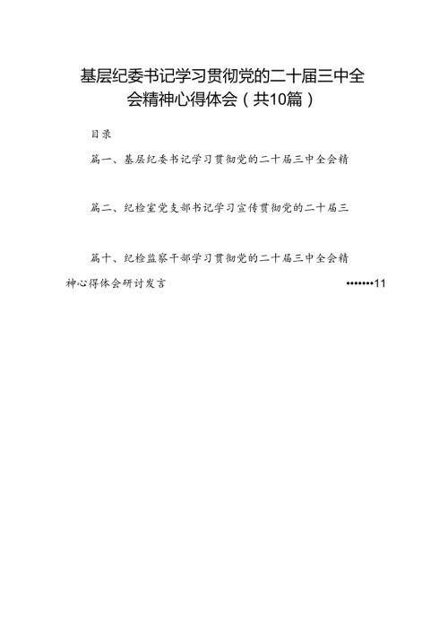 （10篇）基层纪委书记学习贯彻党的二十三中全会精神心得体会范文.docx