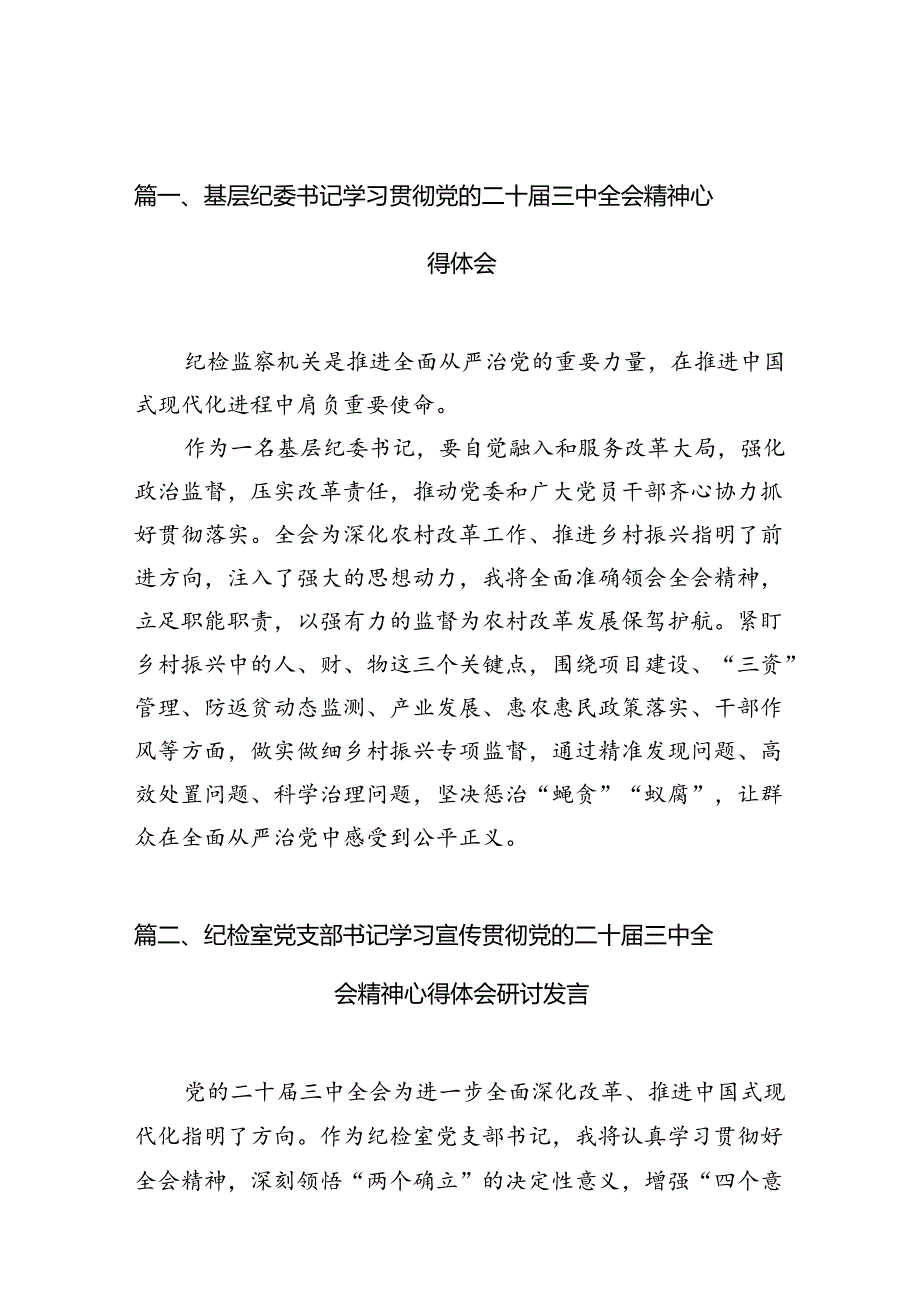 （10篇）基层纪委书记学习贯彻党的二十三中全会精神心得体会范文.docx_第2页