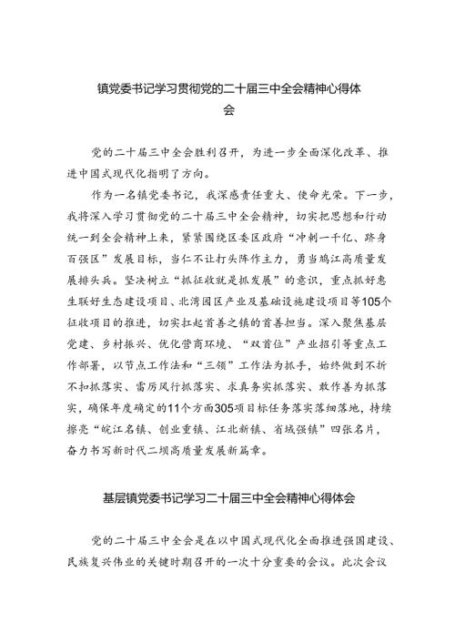 镇党委书记学习贯彻党的二十三中全会精神心得体会范本8篇（精选版）.docx
