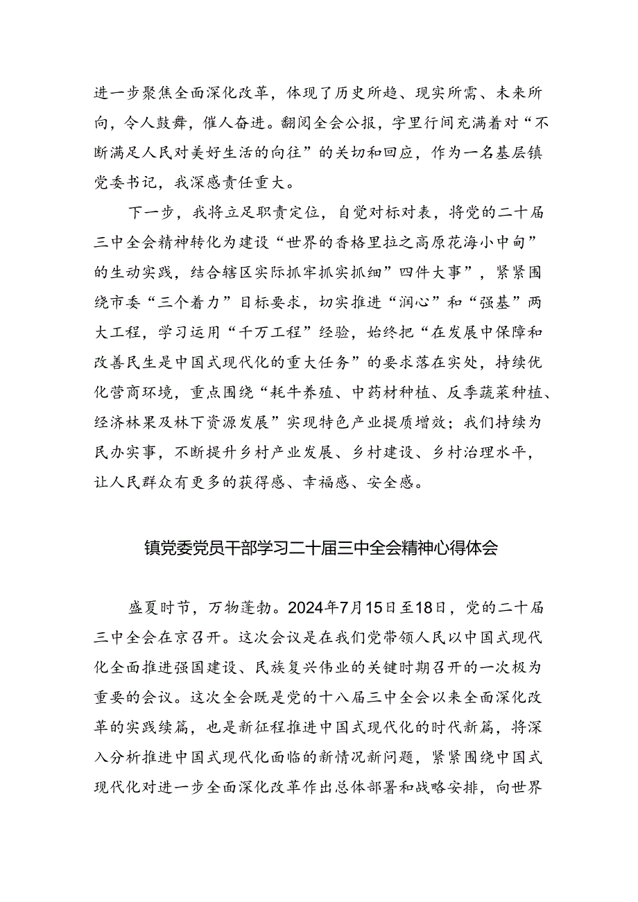 镇党委书记学习贯彻党的二十三中全会精神心得体会范本8篇（精选版）.docx_第2页