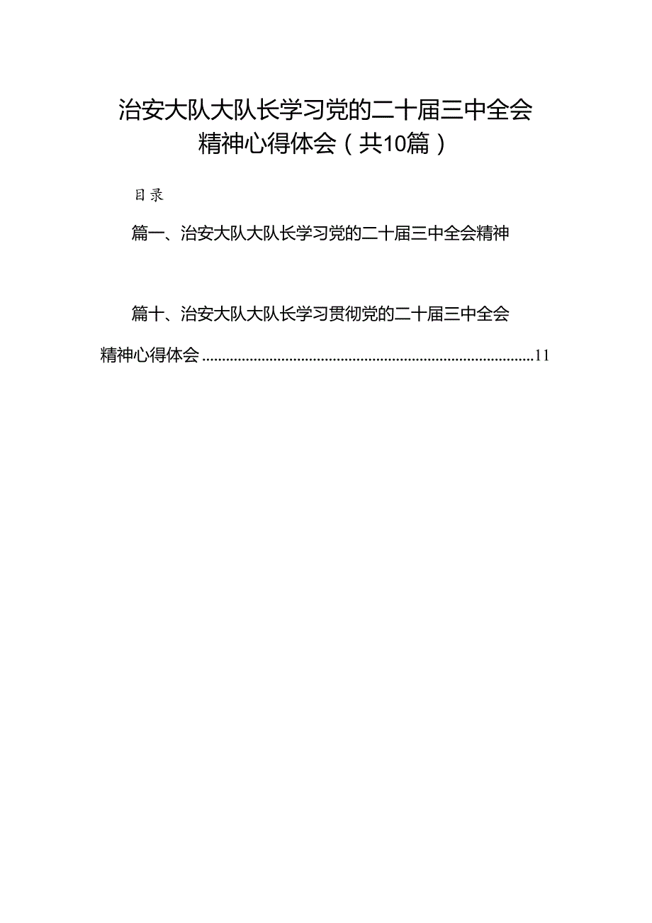（10篇）治安大队大队长学习党的二十三中全会精神心得体会范文.docx_第1页