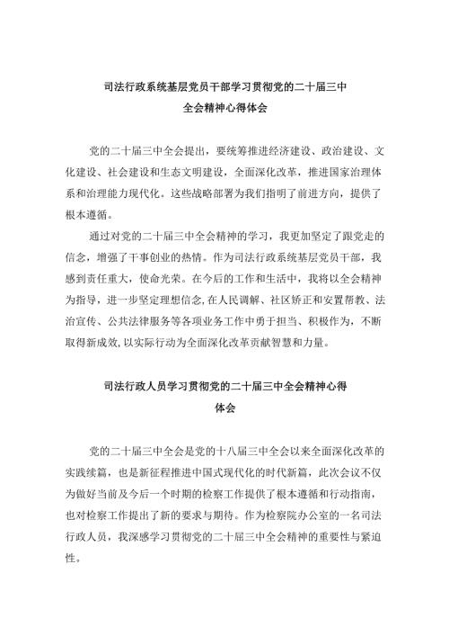 司法行政系统基层党员干部学习贯彻党的二十三中全会精神心得体会8篇（精选）.docx