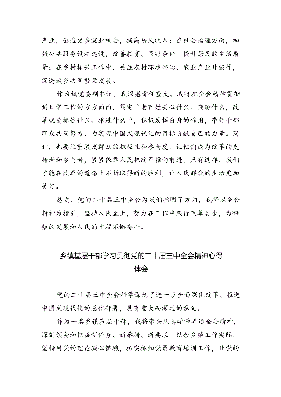 （9篇）镇党委副书记学习贯彻党的二十三中全会精神心得体会（详细版）.docx_第2页