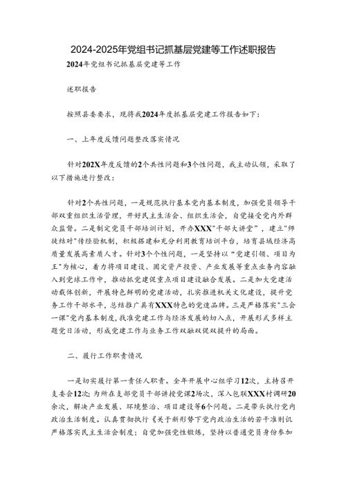 20242025年党组书记抓基层党建等工作述职报告.docx