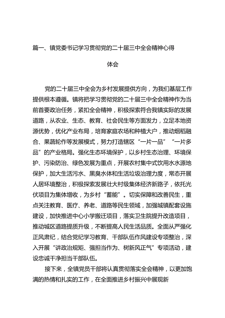 （10篇）镇党委书记学习贯彻党的二十三中全会精神心得体会（最新版）.docx_第2页