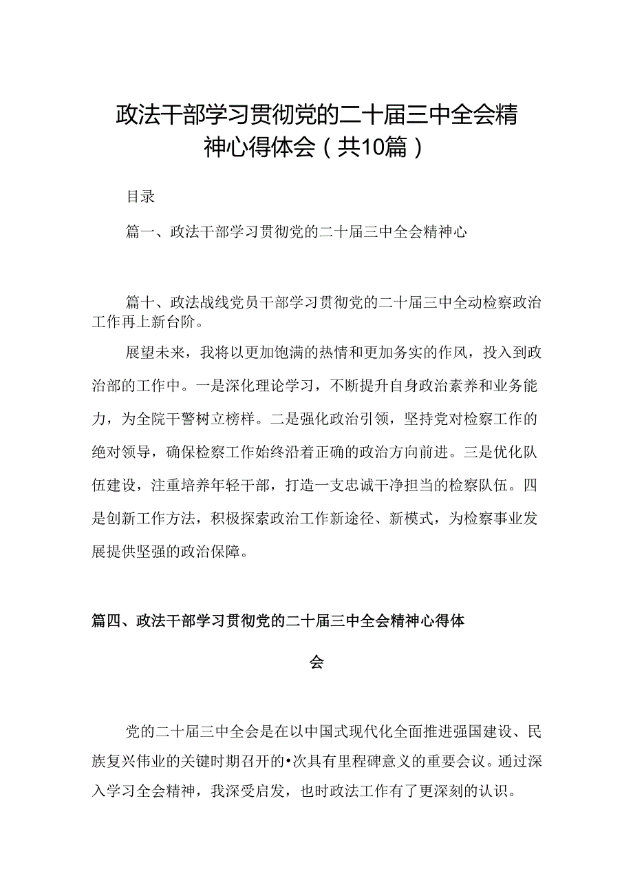 （10篇）政法干部学习贯彻党的二十三中全会精神心得体会汇编范文.docx_第1页