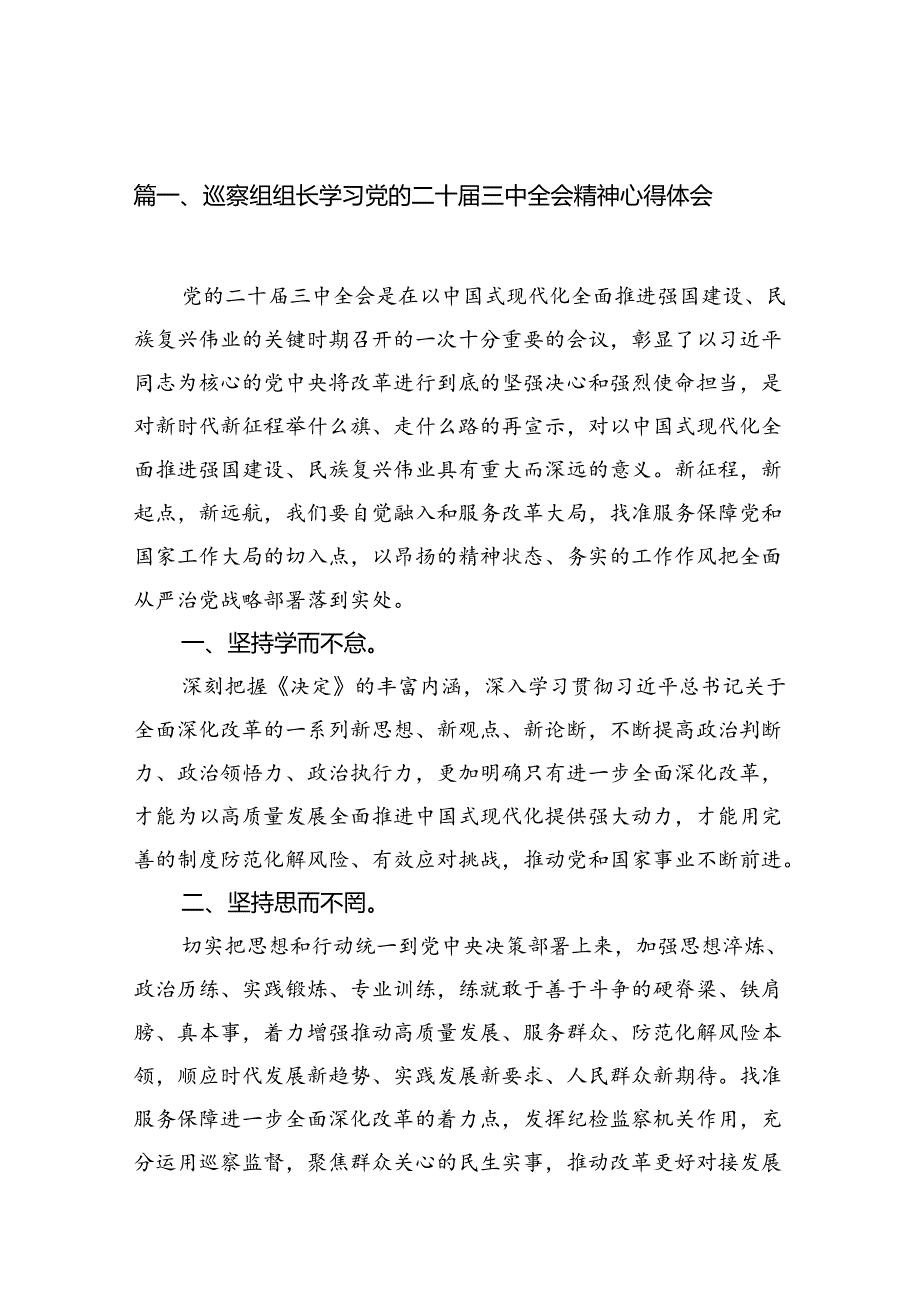 （10篇）巡察组组长学习党的二十三中全会精神心得体会（最新版）.docx_第2页