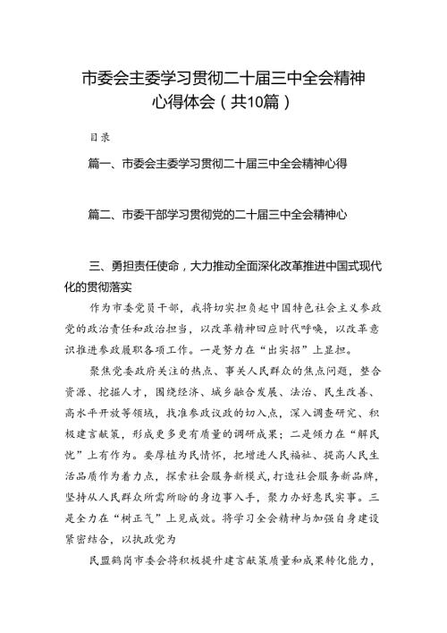 （10篇）市委会主委学习贯彻二十三中全会精神心得体会（最新版）.docx