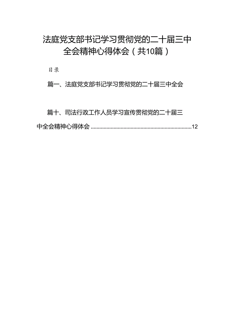 （10篇）法庭党支部书记学习贯彻党的二十三中全会精神心得体会范文.docx_第1页