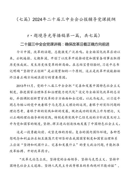 （七篇）2024年二十三中全会公报辅导党课提纲.docx