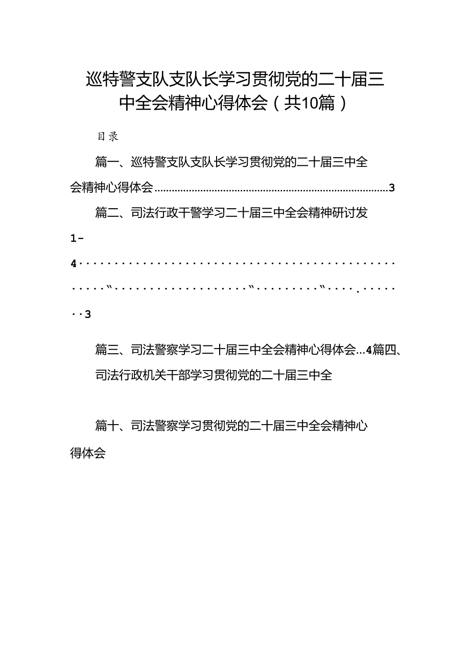 （10篇）巡特警支队支队长学习贯彻党的二十三中全会精神心得体会（详细版）.docx_第1页