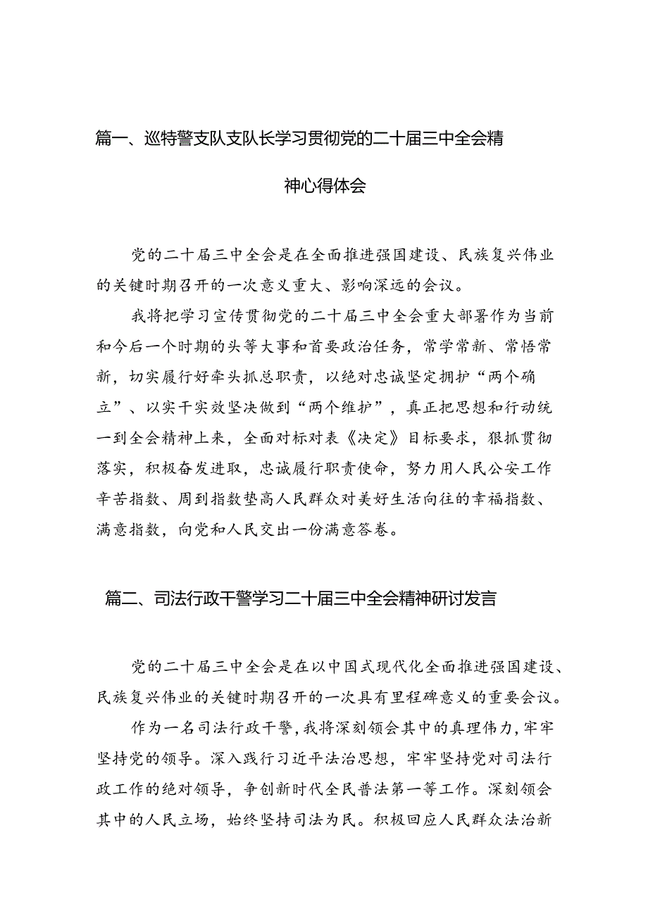 （10篇）巡特警支队支队长学习贯彻党的二十三中全会精神心得体会（详细版）.docx_第2页