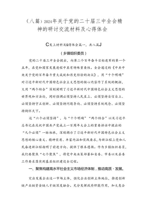 （八篇）2024年关于党的二十三中全会精神的研讨交流材料及心得体会.docx
