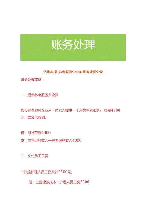 记账实操养老服务企业的账务处理分录.docx