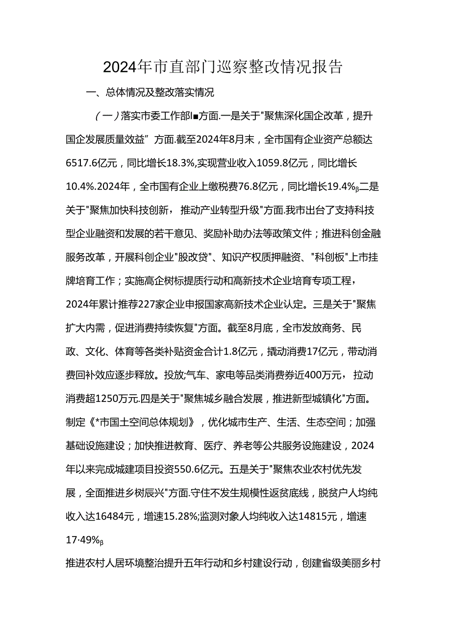 2024年市直部门巡察整改情况报告.docx_第1页