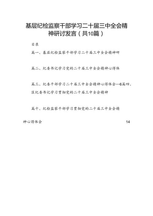（10篇）基层纪检监察干部学习二十三中全会精神研讨发言（精选）.docx