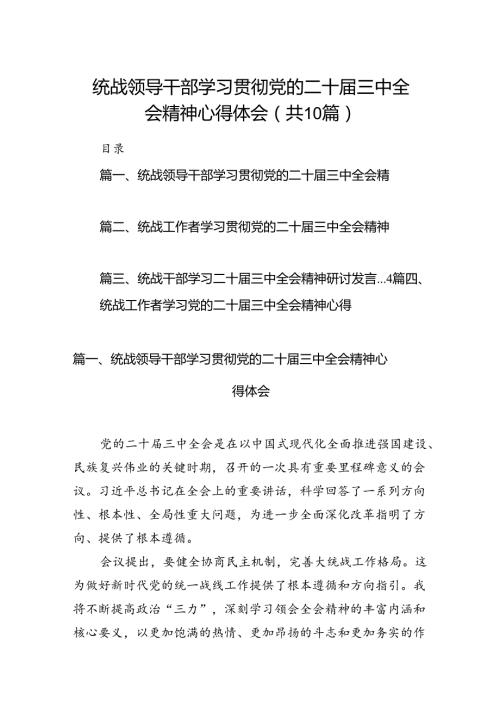 （10篇）统战领导干部学习贯彻党的二十三中全会精神心得体会范文.docx